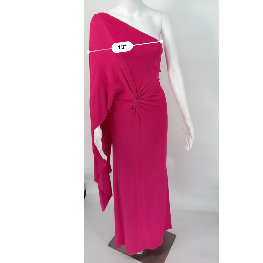 Zara Pink One Shoulder Cape Sleeve Knot Front Ribbed Knit Maxi Dress L 102-65 - Picture 7 of 16